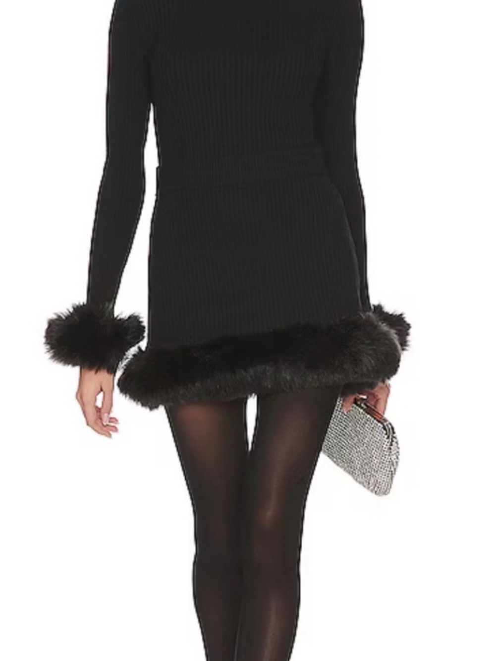 Show Me Your MuMu Black Mini Skirt with Fur Trim and Top Set Large